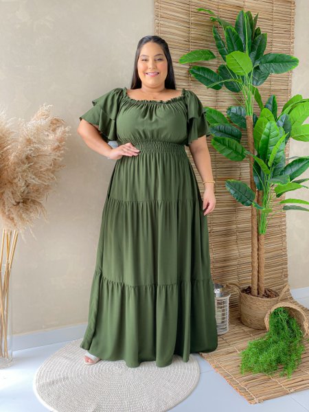 Vestido Longo Verde Militar VESTIDO LONGO CHIFFON COM DETALHES EM