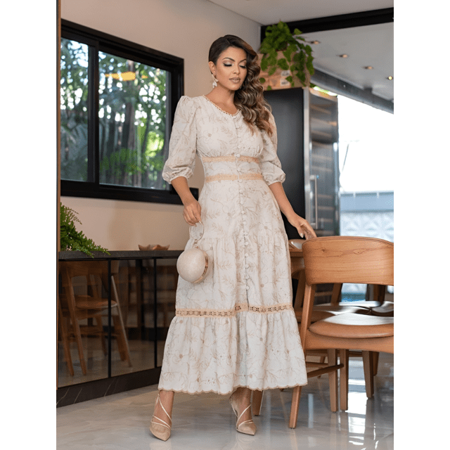 Renda Bege Vestido Bege Madrinha Casamento 2025 Vestido De