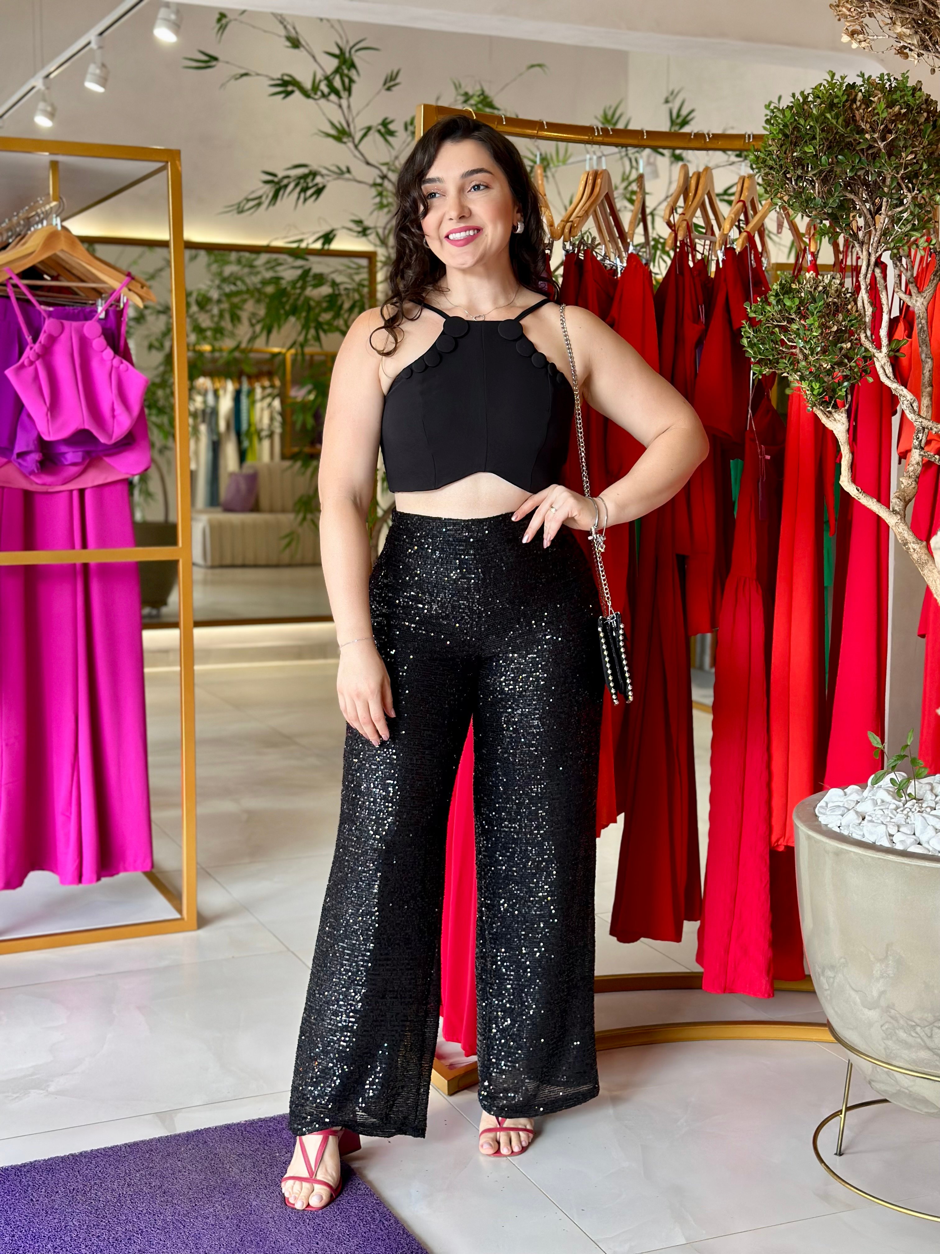 Calça Feminina Calça Preta De Paete Calça Feminina Calça Com