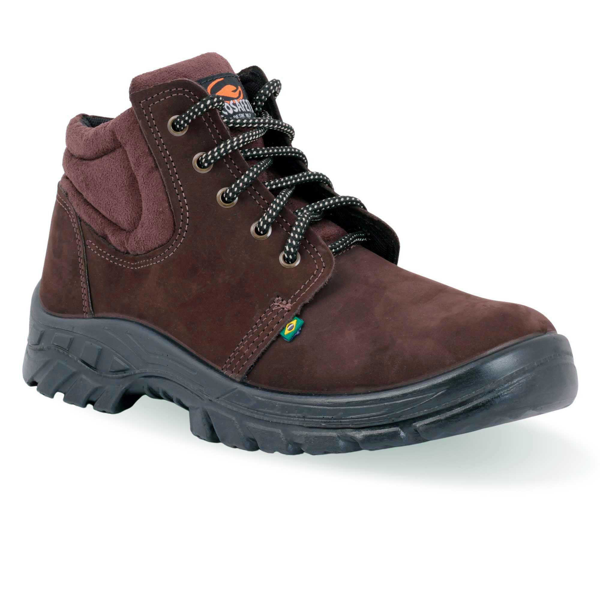 あっこ Botina Proteção de Amarrar Adventure Nobuck Marrom Café Ecosafety