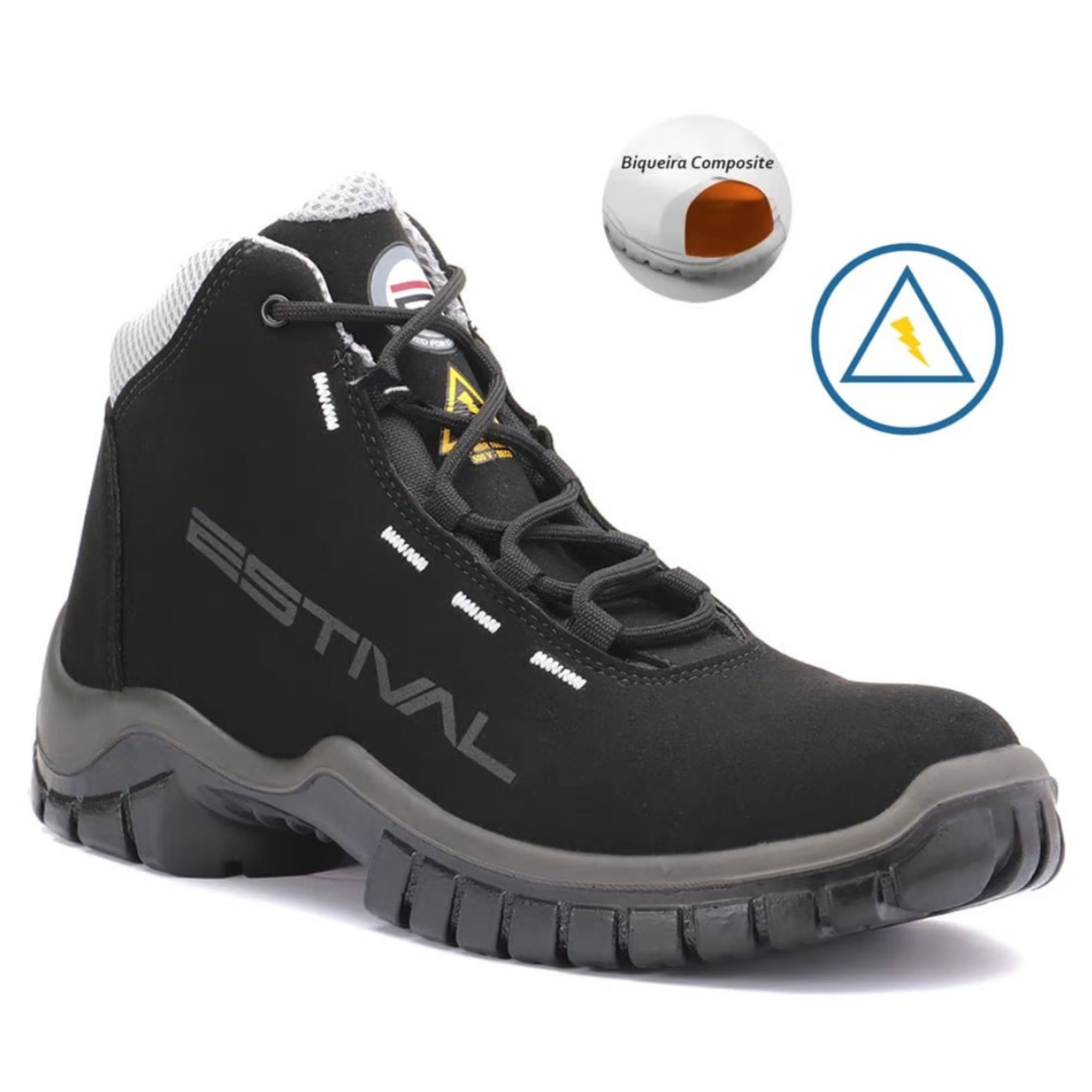 Bota de Segurança Eletricista em Microfibra Preto e Cinza Estival