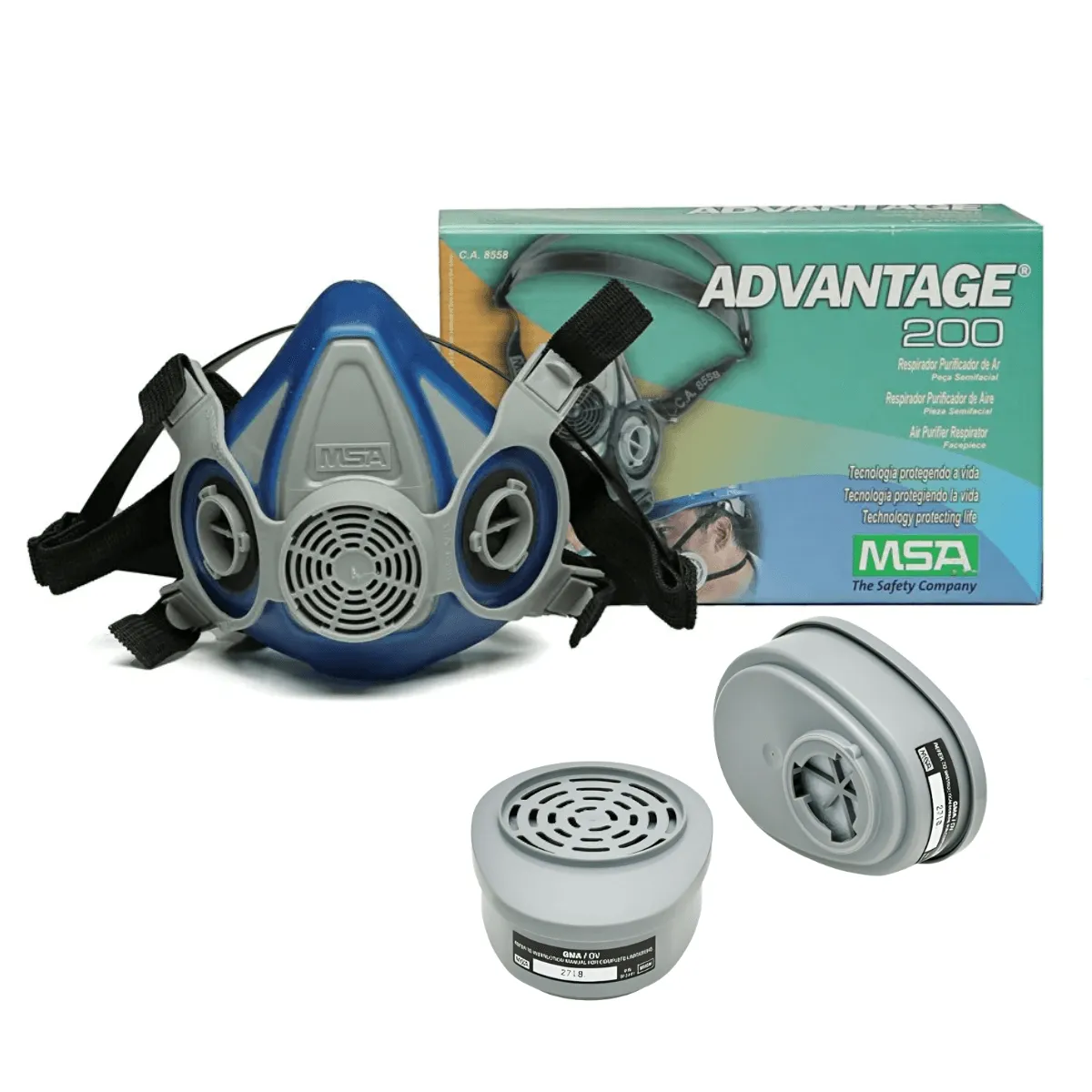 Respirador Reutilizável Semifacial MSA Advantage 200LS com 2 filtros VO ...