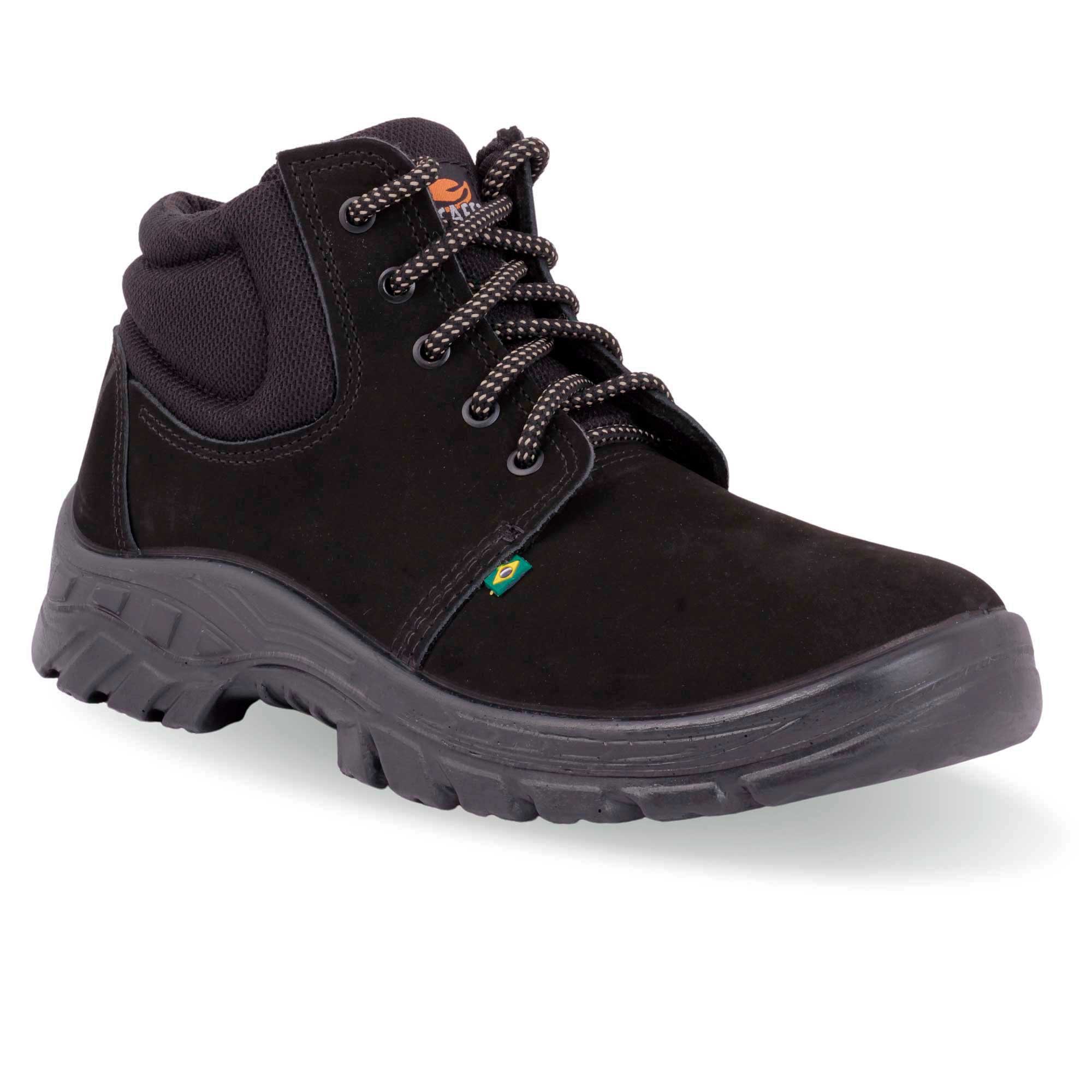 Botina Proteção de Amarrar Adventure Nobuck Preto Ecosafety Bico