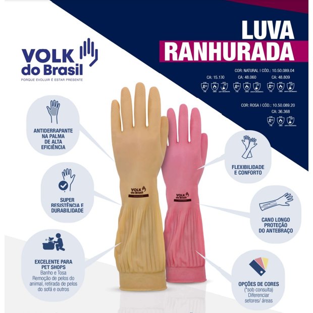 Luva de Látex Cano Longo Ranhurada Química Térmica Rosa Volk CA36368 ...