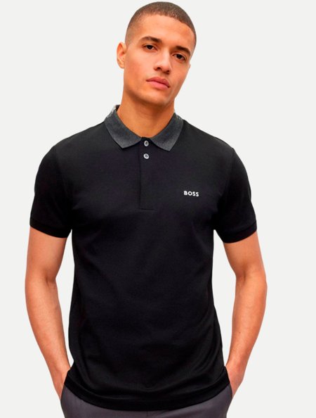 Polo Hugo Boss Masculina Slim Fit Paule Preta Adamanto Store