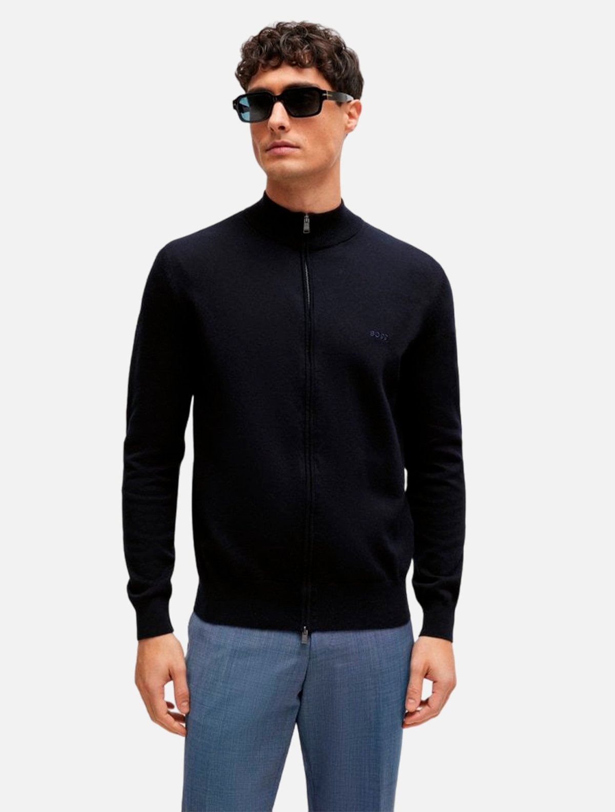 Jaqueta Hugo Boss Masculina Regular Gola Alta Tricot Palano-L Azul