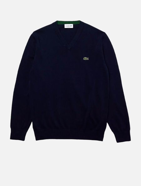 Suéter Lacoste Masculino Gola V Regular AH1951 Azul Marinho