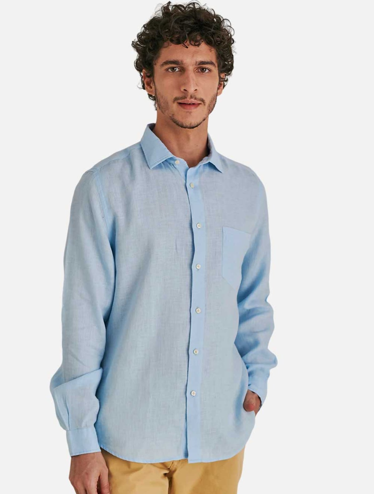 Camisa Zak Masculina Slim Linho ML 44YB068 Azul Claro | Adamanto Store