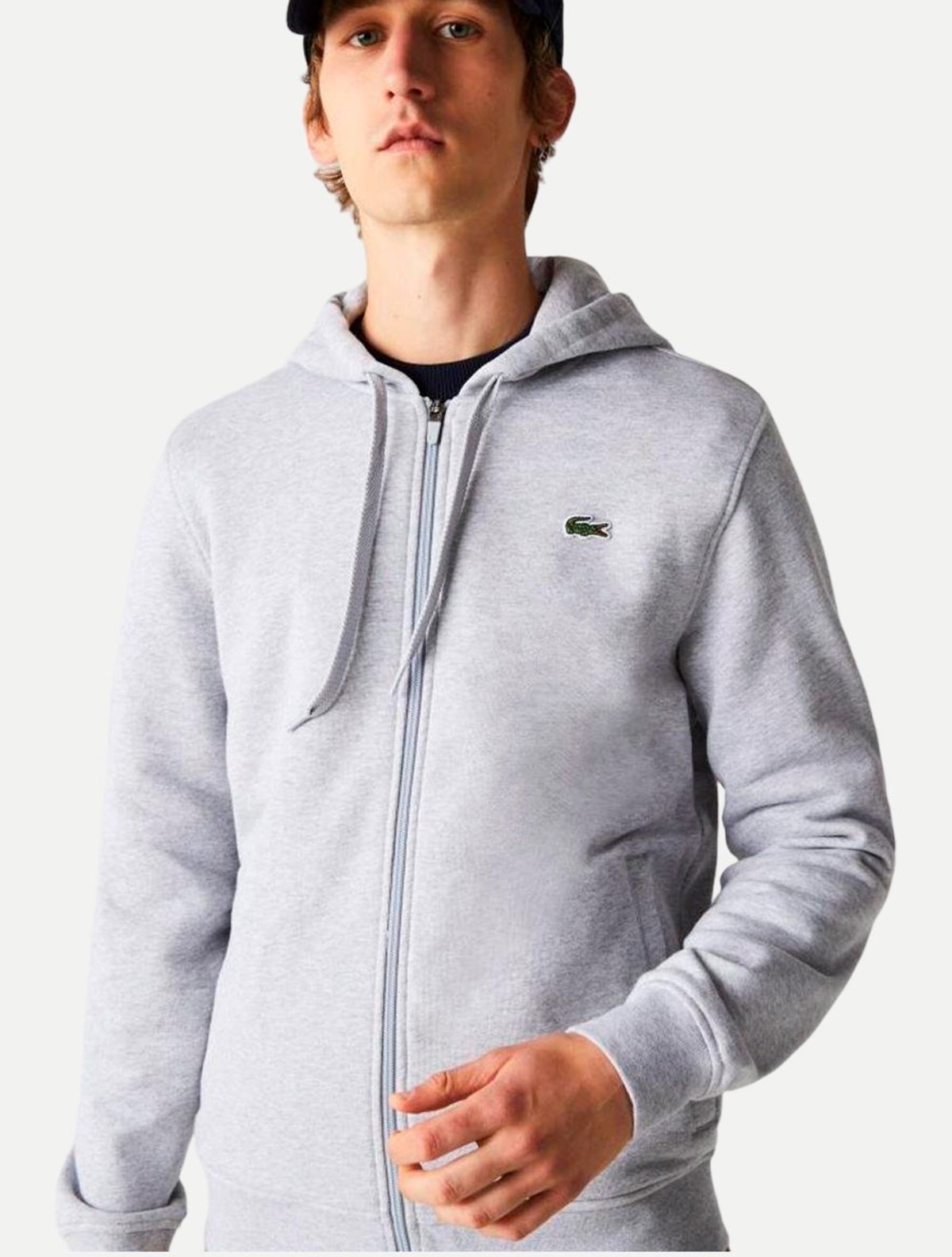 Jaqueta Lacoste Masculina Regular Moletom Sport Capuz SH9718 Cinza