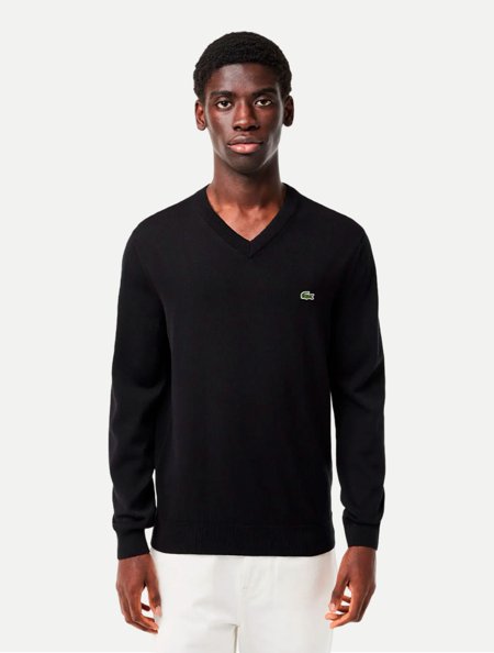 Suéter Lacoste Masculino Gola V Regular AH1951 Preto | Adamanto Store