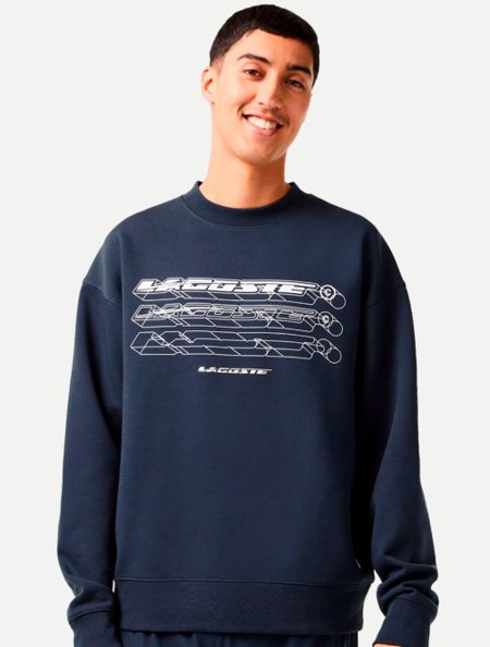 Blusa Moletom Lacoste Loose Fit SH5540 Azul Marinho Adamanto Store