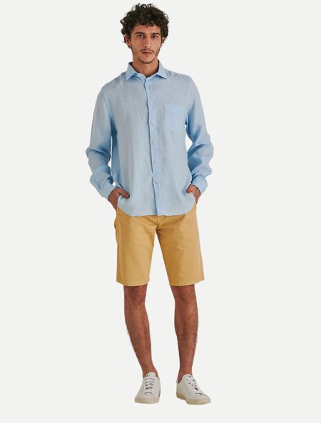 Camisa Zak Masculina Slim Linho ML 44YB068 Azul Claro | Adamanto Store