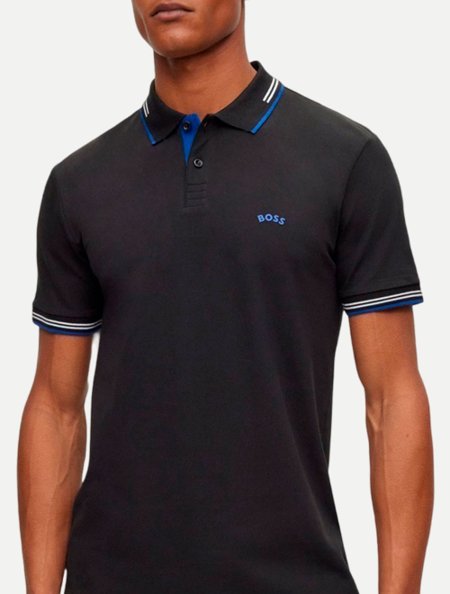Polo Hugo Boss Masculina Slim Fit Paul Curved Preta Adamanto Store
