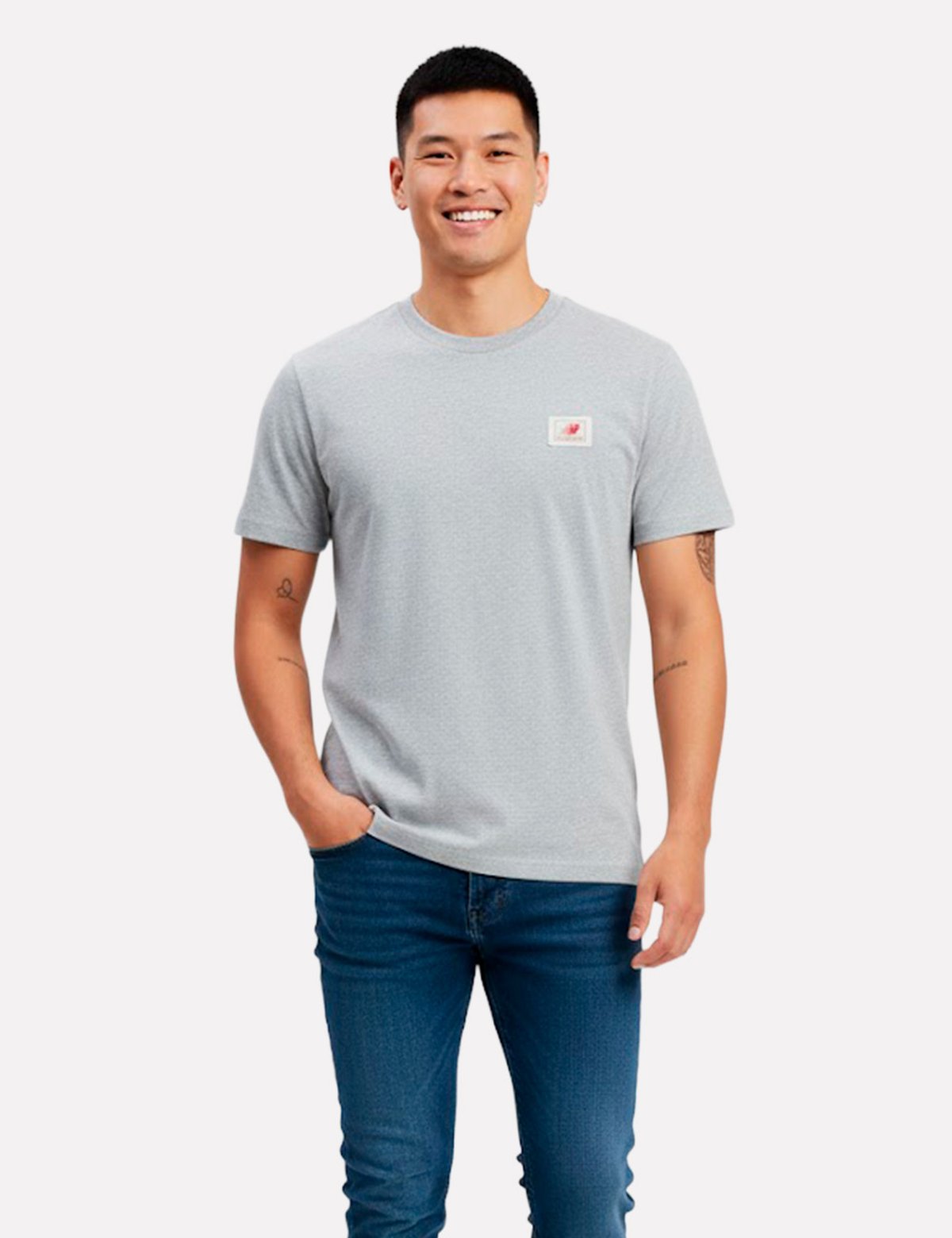 Camiseta New Balance Masculina Relaxed Woven Label Cinza Mescla