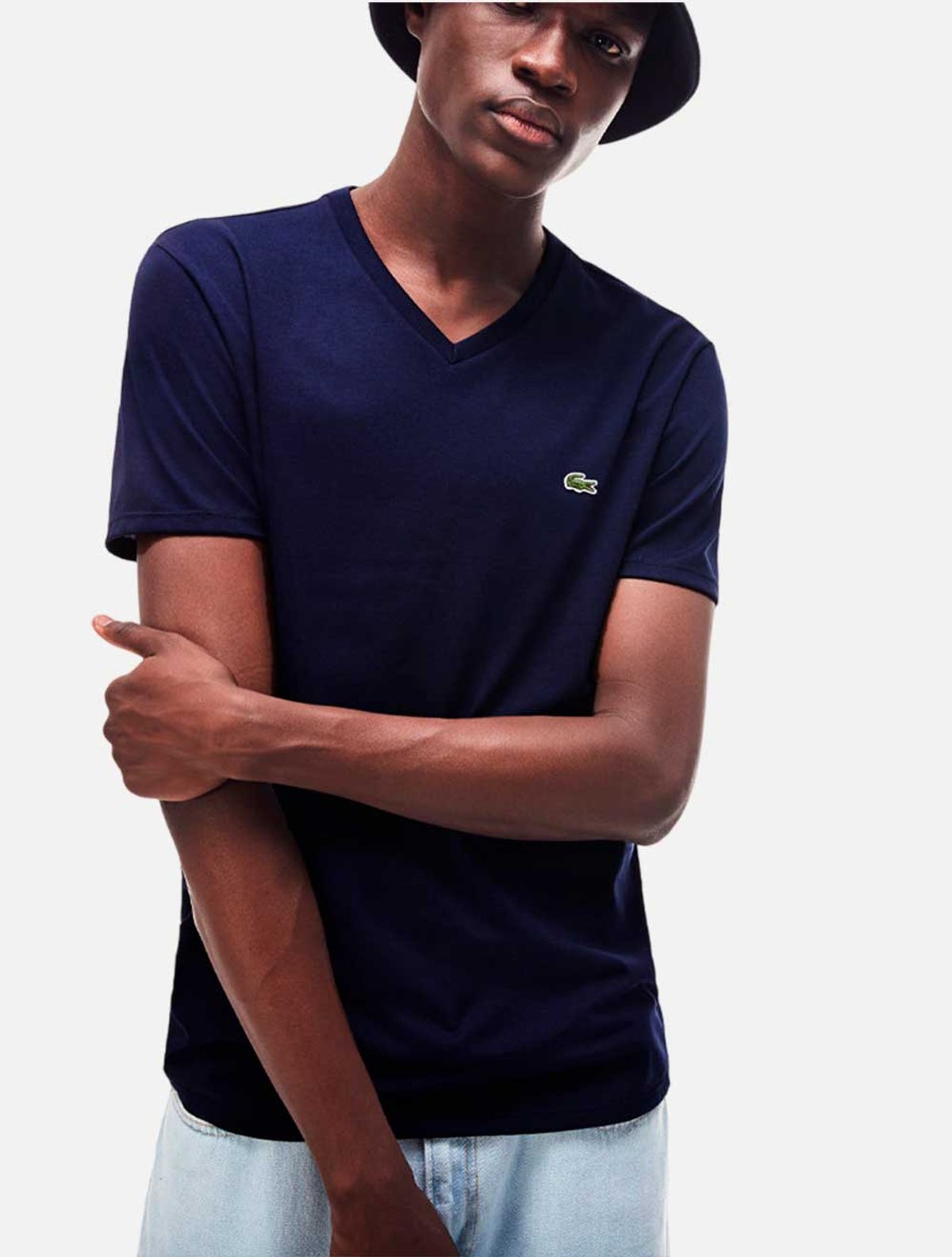 Camiseta Lacoste Masculina Regular Fit Pima Gola V TH6710 Azul