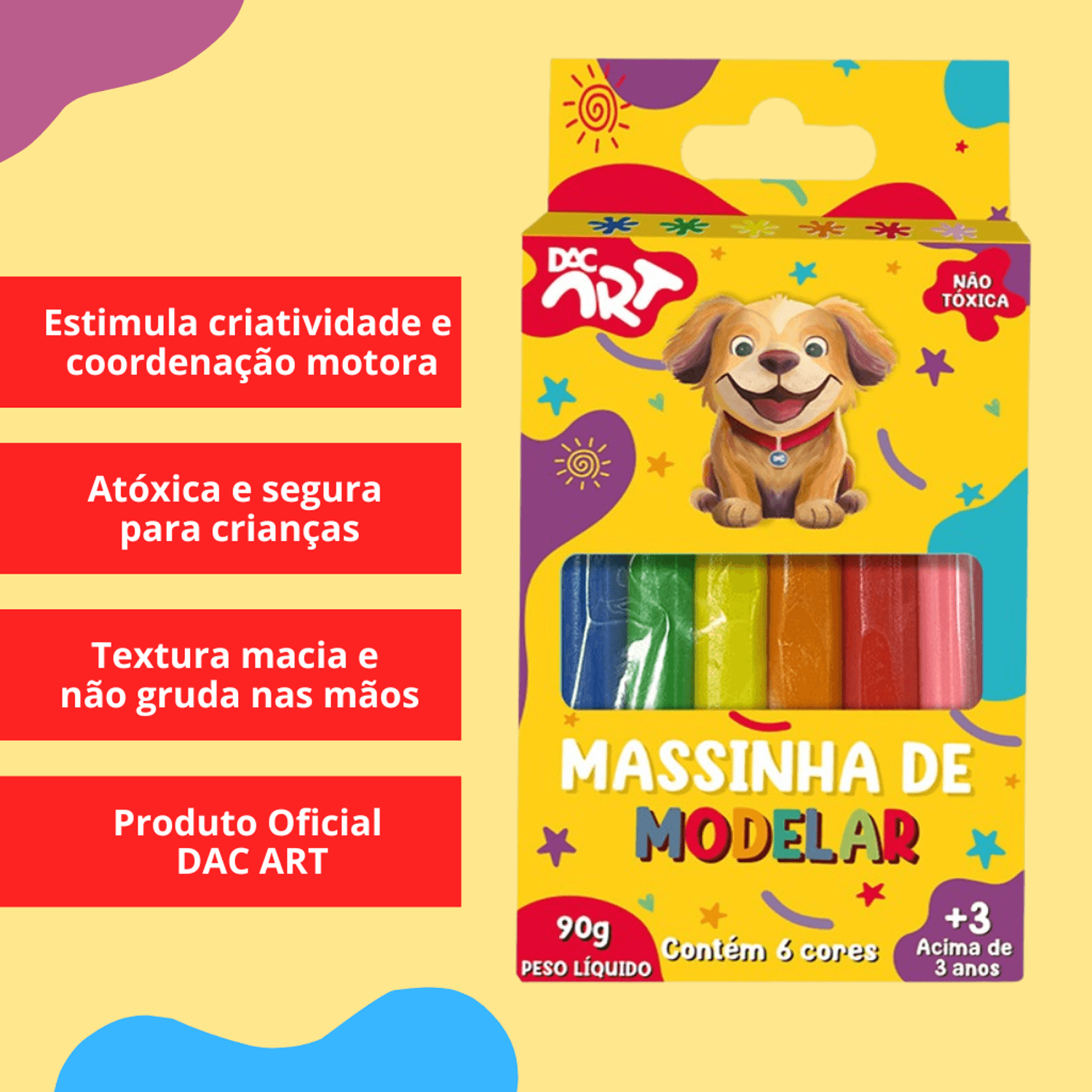 Massinha de Modelar 6 Cores - DAC ART - BLISTER | Atacado Papelândia