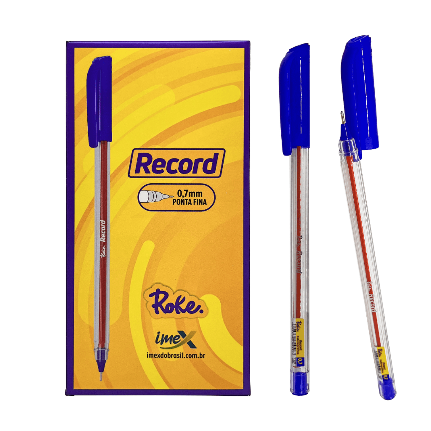 Caneta Esferográfica Transparente AZUL 0.7 mm Record - ROKE - 12 UND ...