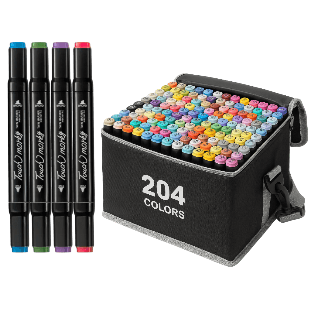 Caneta TOUCH Marcador Ponta Dupla PARA COLORIR - MALETA 204 CORES