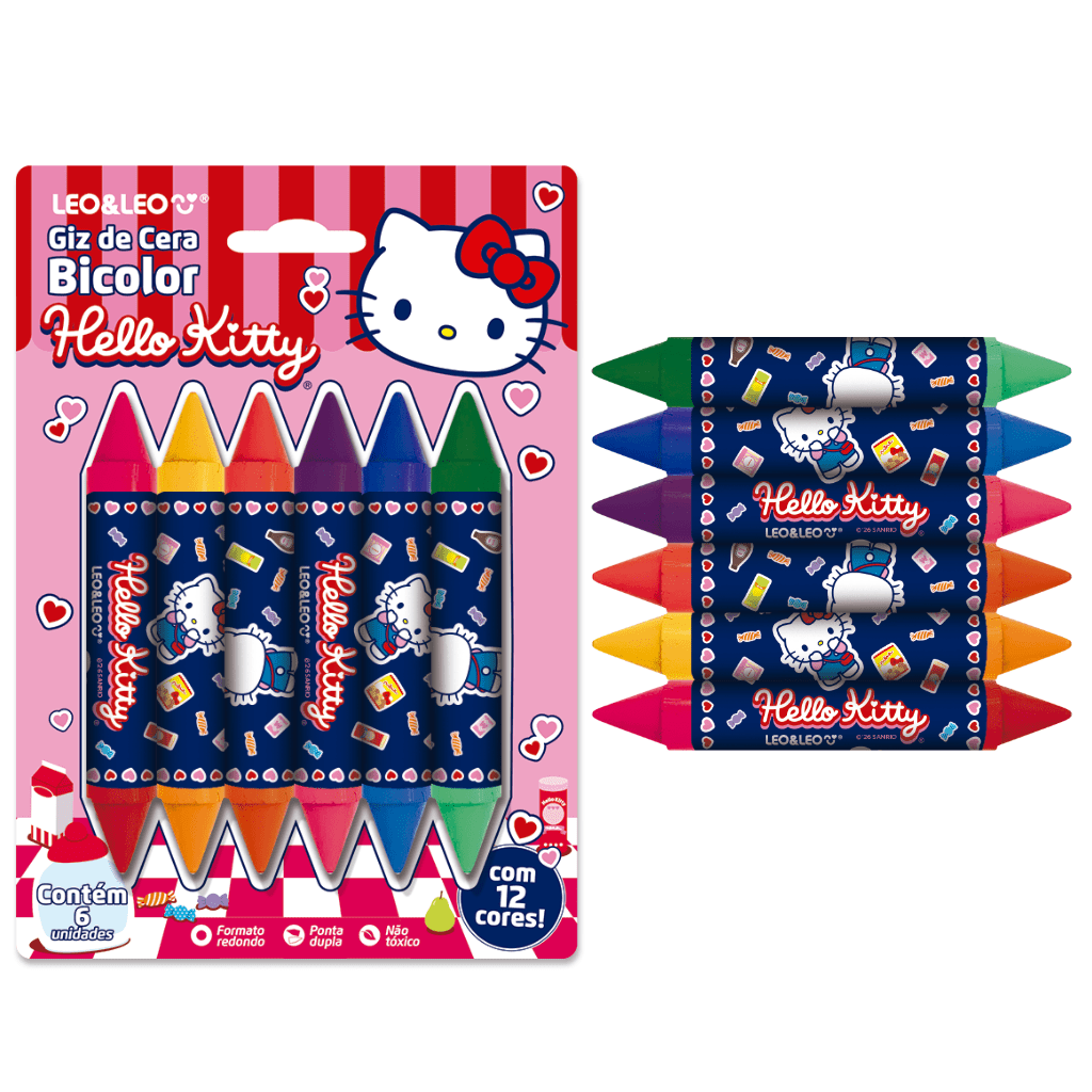 Giz De Cera Big Bicolor Hello Kitty 12 Cores - LEO E LEO - BLISTER