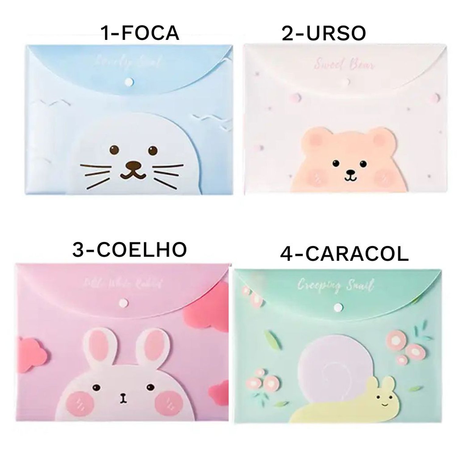 Pasta Envelope Transparente A4 Bichinhos Fofos | Atacado Papelândia