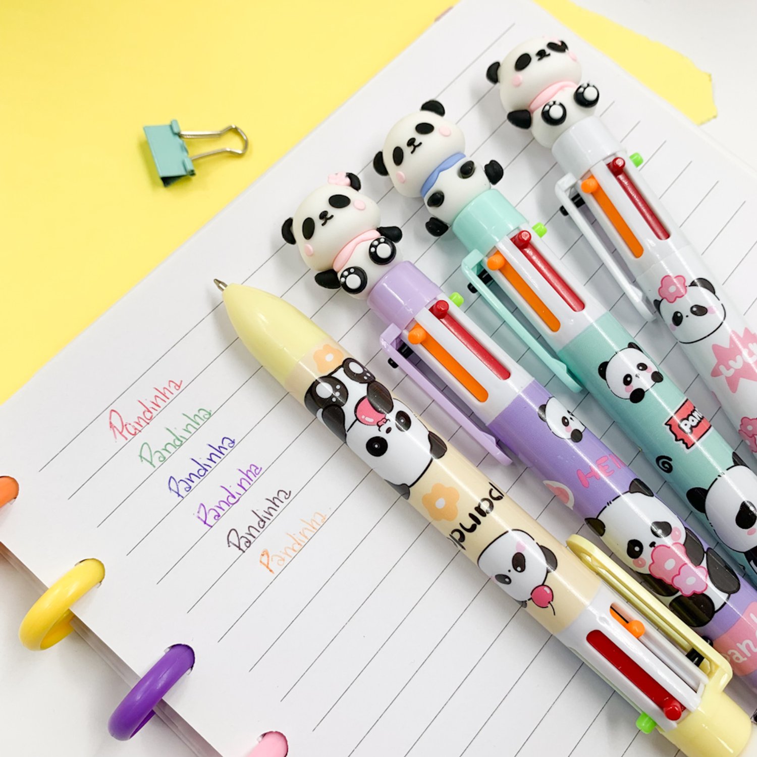 Caneta Fofa 6 Cores Pandinha Cute - UND | Atacado Papelândia
