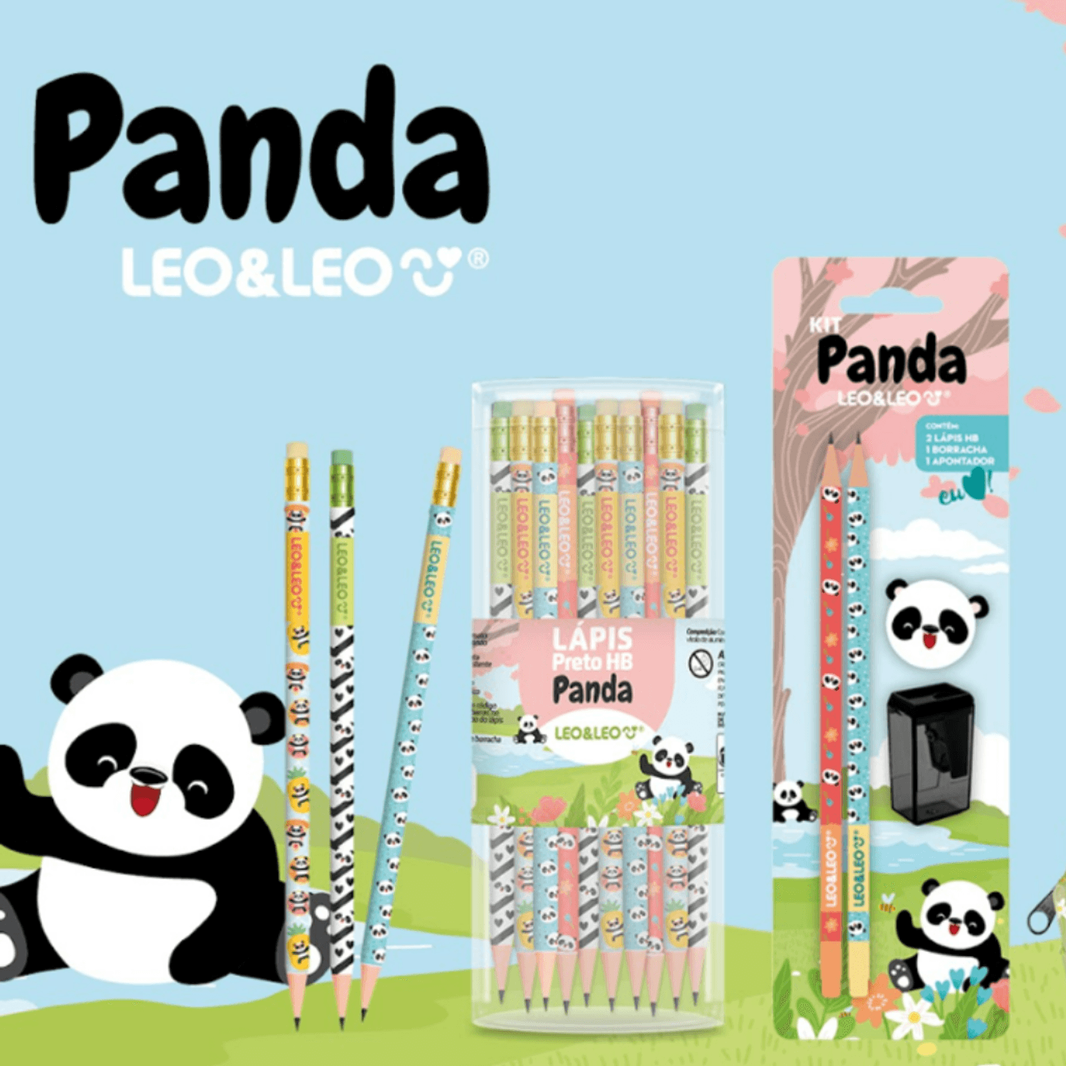 Kit Escolar Panda 4 Peças LEO E LEO - BLISTER | Atacado Papelândia
