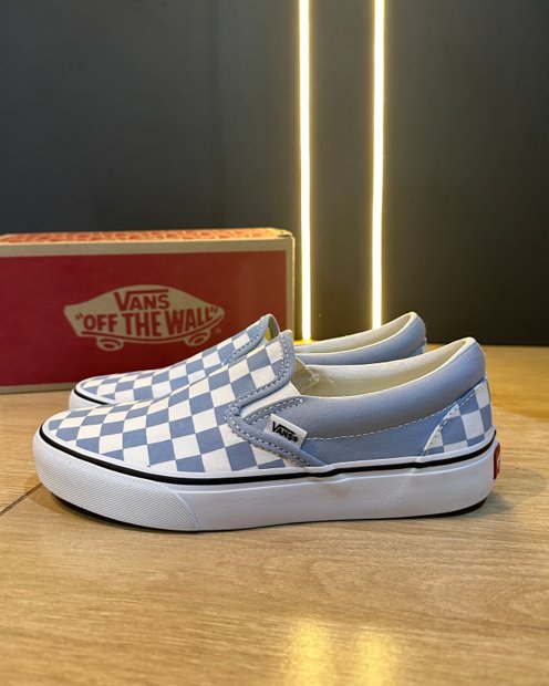 Tênis Vans Slip-On Checkerboard Dusty Blue Stradi Skate Surf