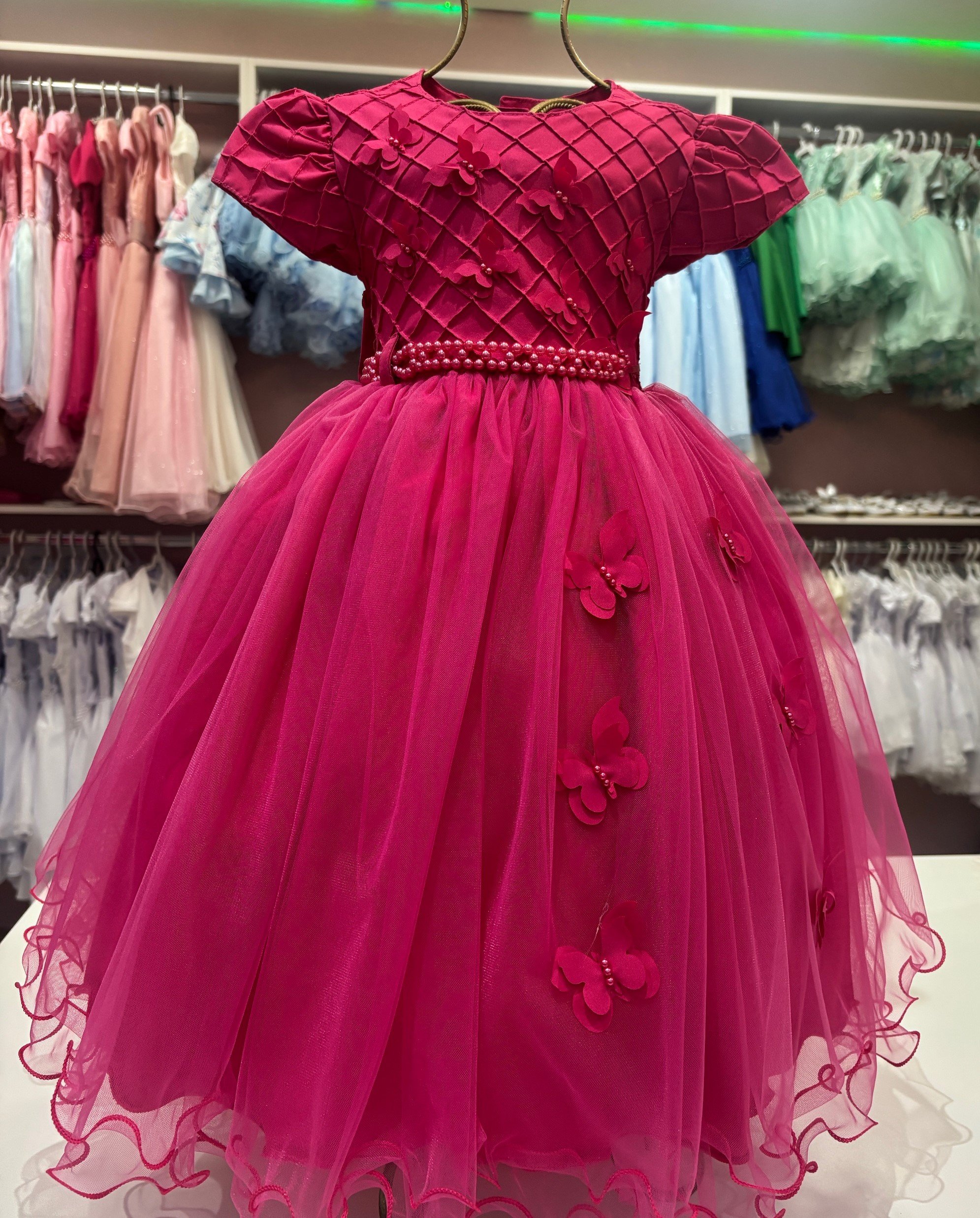 Vestido Pink com Borboletas 3D Tchutchukinhos Festas e Batizados