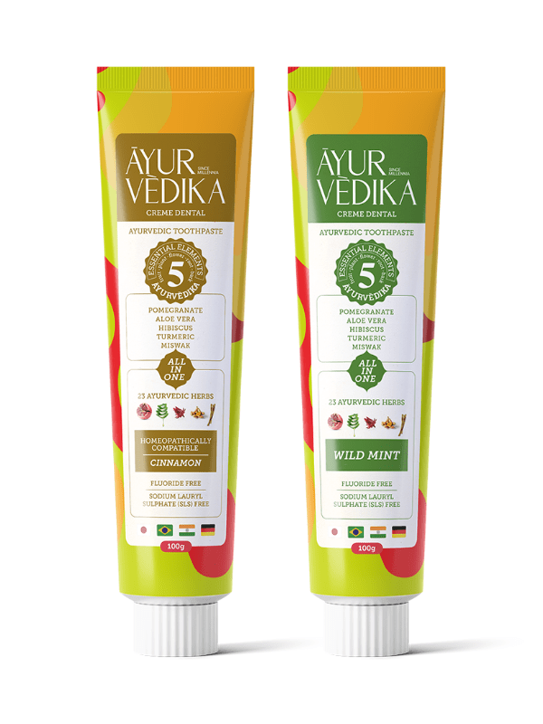 Kit Cremes Dentais Ayurvédicos Sem Flúor: Cinnamon + Wild Mint
