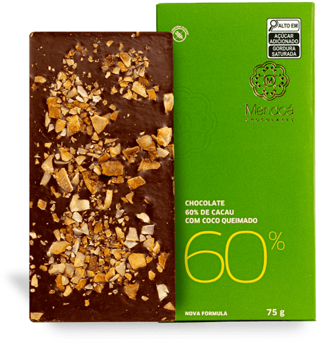 Barra de Chocolate 60% Cacau com coco - 75g | Mendoá Chocolates