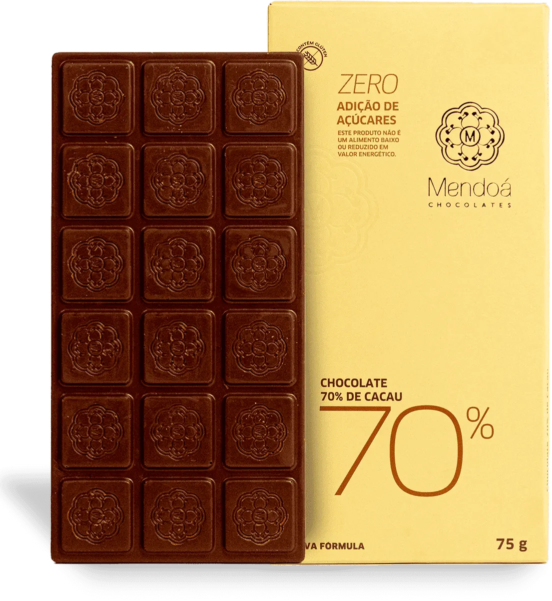 Barra de Chocolate 70% Cacau Zero Açúcar - 75g | Mendoá Chocolates