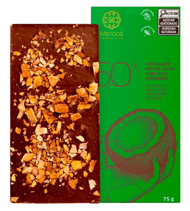 Barra de Chocolate 60% Cacau com coco - 75g | Mendoá Chocolates