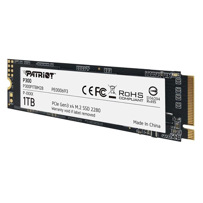 SSD Patriot P300, 1TB, M.2 NVMe 1.3, Leituras: 2100MB/s e Gravações: 1650MB/s - P300P1TBM28.