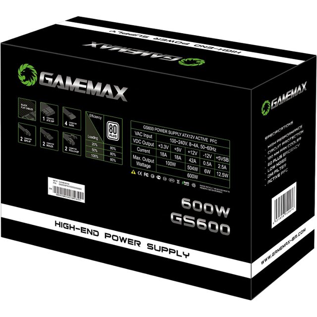 FONTE 600W GAMEMAX GS600 (80 PLUS WHITE) - R2 Computadores