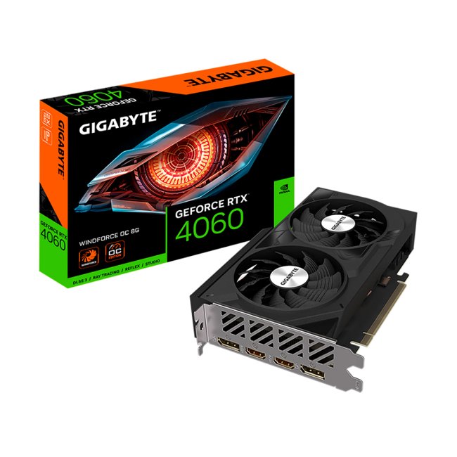 Placa de Vídeo Gigabyte NVIDIA GeForce RTX 4060 WINDFORCE OC, 8GB, GDDR6, DLSS, Ray Tracing - GV-N4060WF2OC-8GD.