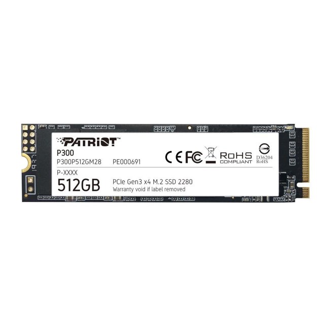 SSD Patriot P300, 512GB, M.2 NVMe 1.3, Leituras: 1700MB/s e Gravações: 1100MB/s - P300P512GM28.