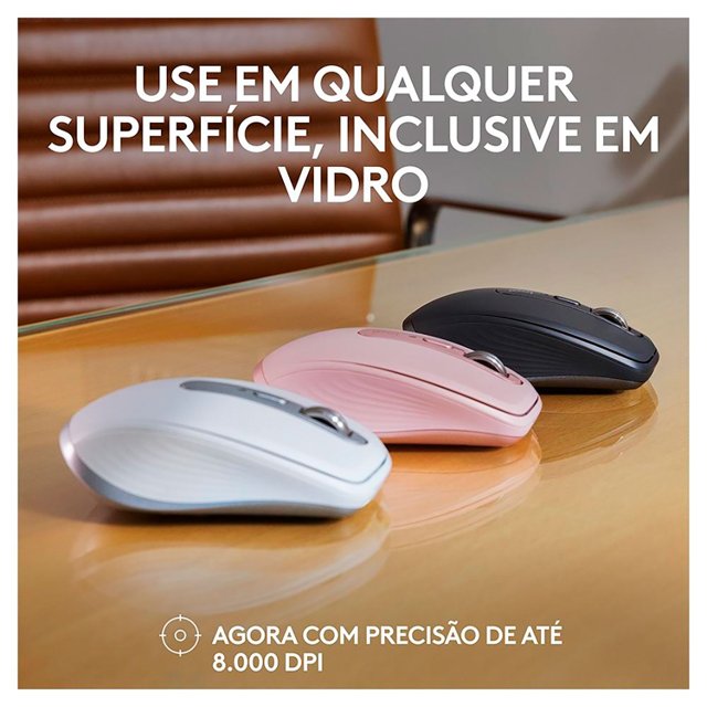 Mouse Logitech MX Anywhere 3s, Grafite, Bluetooth, Clique Silencioso, Recarregável, Sem Fio, Preto -  910-006932