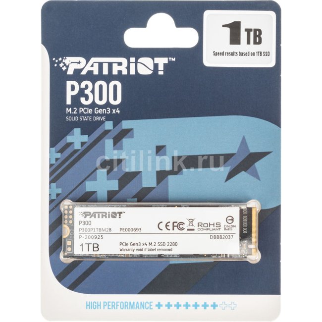 SSD Patriot P300, 1TB, M.2 NVMe 1.3, Leituras: 2100MB/s e Gravações: 1650MB/s - P300P1TBM28.