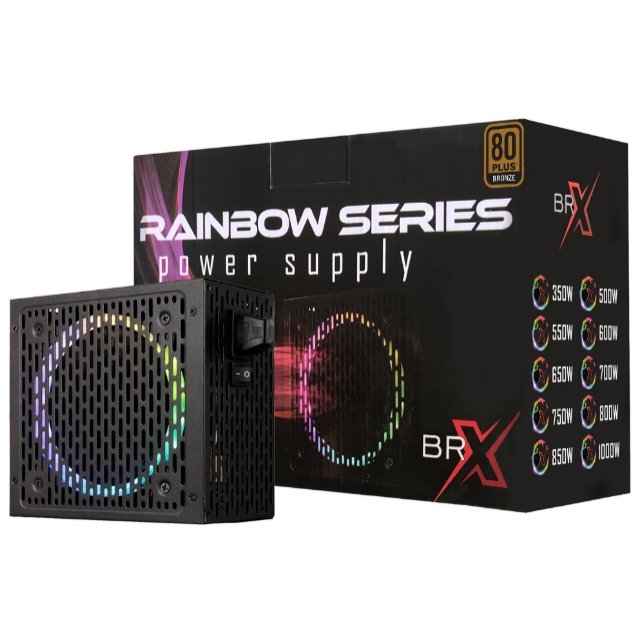 Fonte ATX 500W 80Plus Bronze BRX RGB RAINBOW PFC Ativo, Bivolt Automática