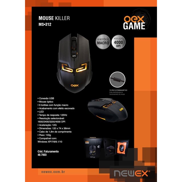 mouse gamer oex killer ms312