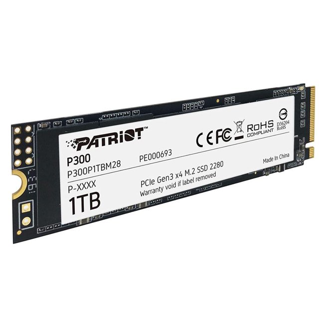SSD Patriot P300, 1TB, M.2 NVMe 1.3, Leituras: 2100MB/s e Gravações: 1650MB/s - P300P1TBM28.