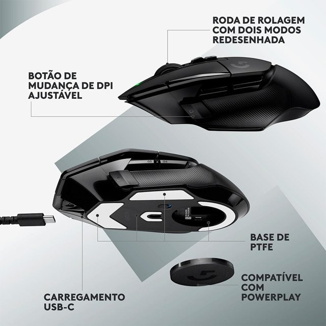 Mouse Sem Fio Gamer Logitech G502 Hero 16k Lightspeed, Recarregável, RGB  Lightsync, 11 Botões, 16000DPI - 910-005566
