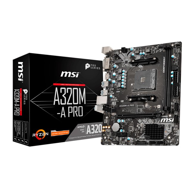 Placa Mãe MSI A320M-A PRO, AMD AM4, M-ATX, DDR4.