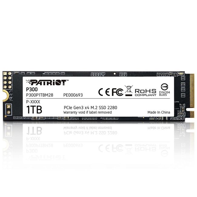 SSD Patriot P300, 1TB, M.2 NVMe 1.3, Leituras: 2100MB/s e Gravações: 1650MB/s - P300P1TBM28.