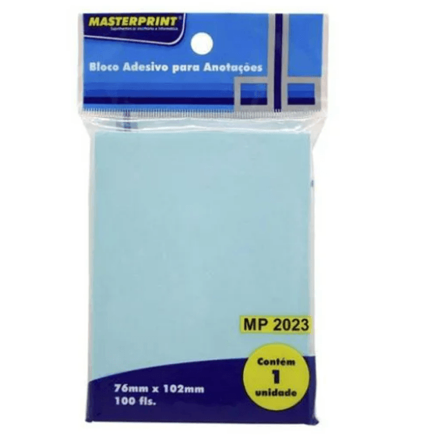 BLOCO ADESIVO MASTERPRINT AZUL 76X102MM | PAPELARIA PEPPER