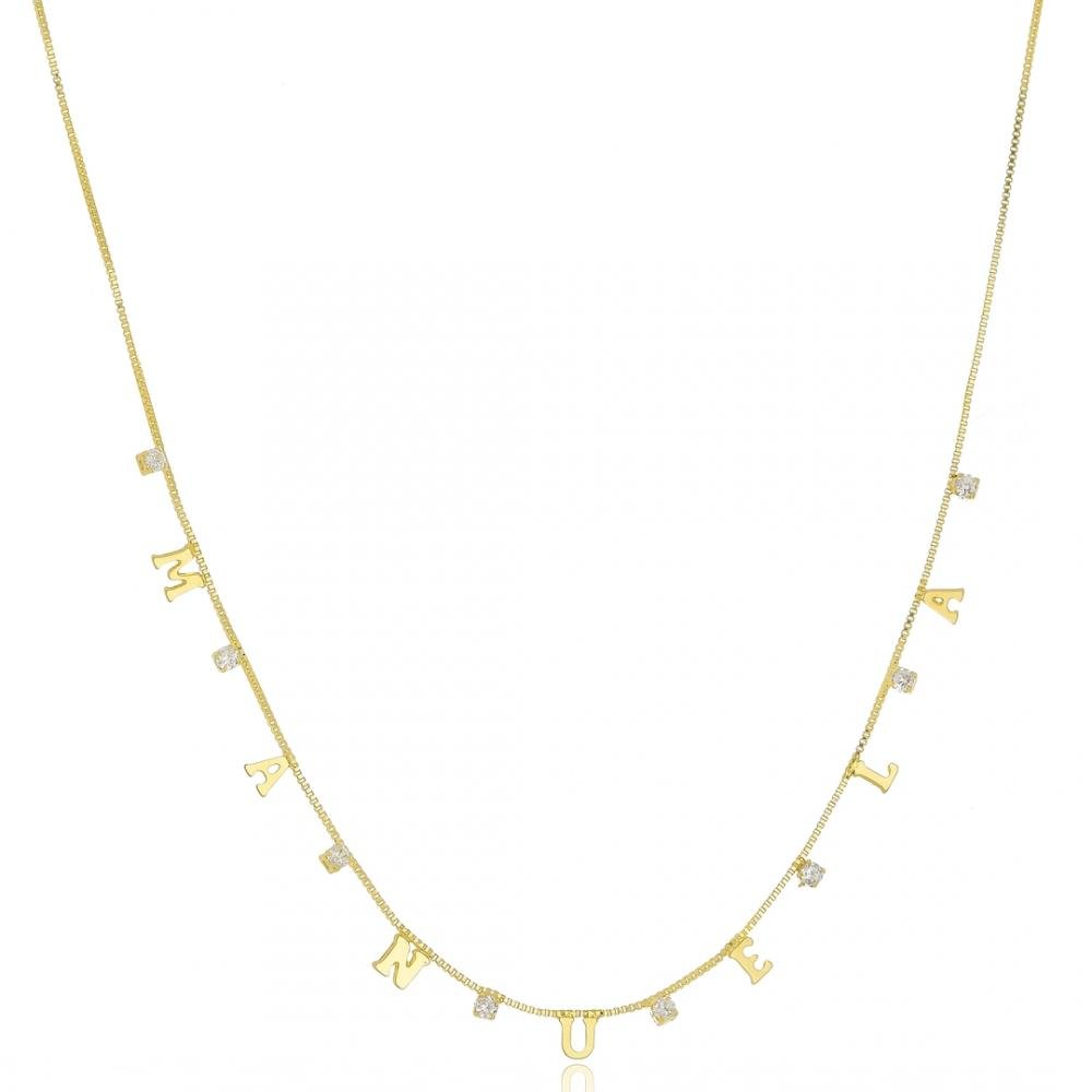 Colar personalizado com letra inicial e pontos de luz banhado a ouro ...