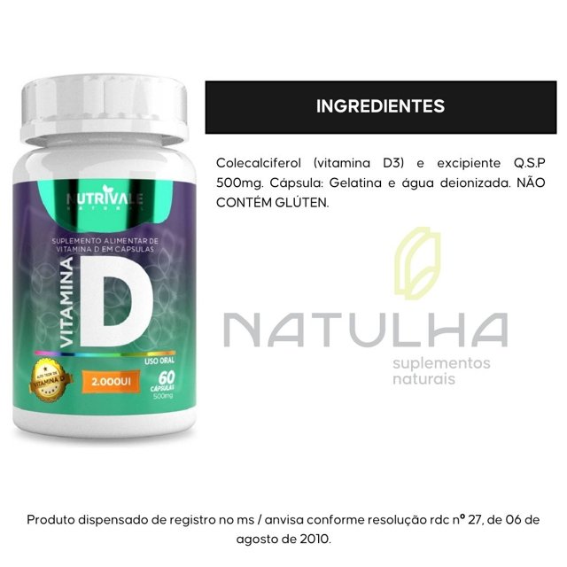 Vitamina D3 (Colecalciferol) 2.000UI 60 Cápsulas - Nutrivale