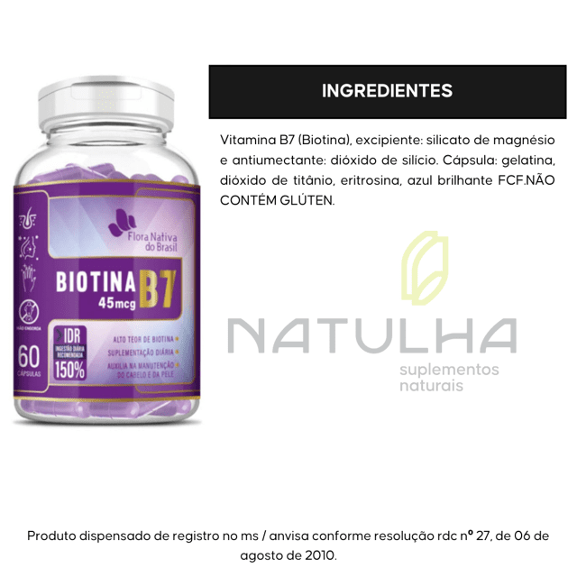 Biotina 45 mcg 150% (Vitamina B7) 60 cápsulas - Flora Nativa