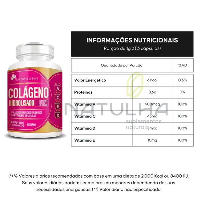 Colágeno Hidrolisado com Vitaminas 60 cápsulas - Flora Nativa