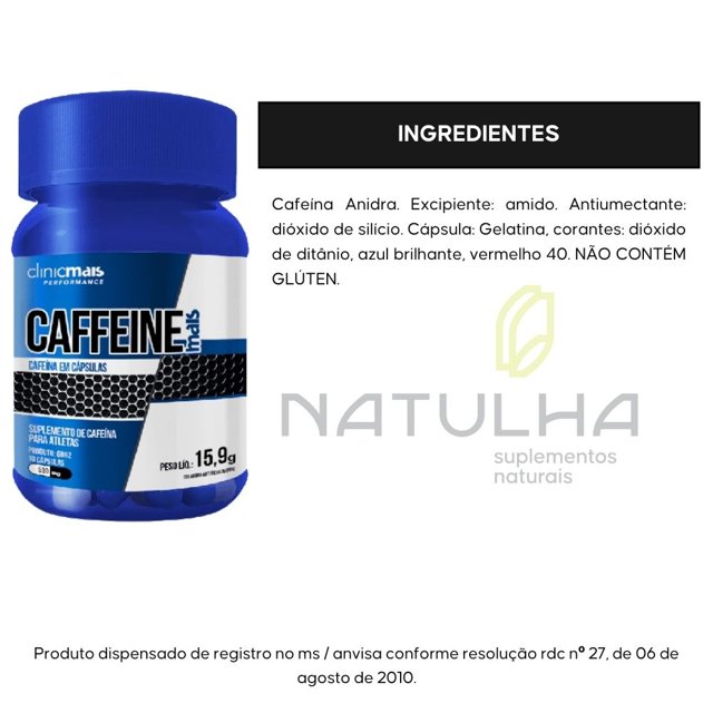 Caffeine Mais  (Cafeína Anidra Pura) 420mg 30 cápsulas - Clinicmais